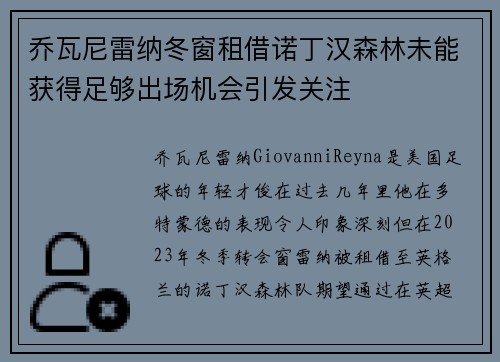 乔瓦尼雷纳冬窗租借诺丁汉森林未能获得足够出场机会引发关注